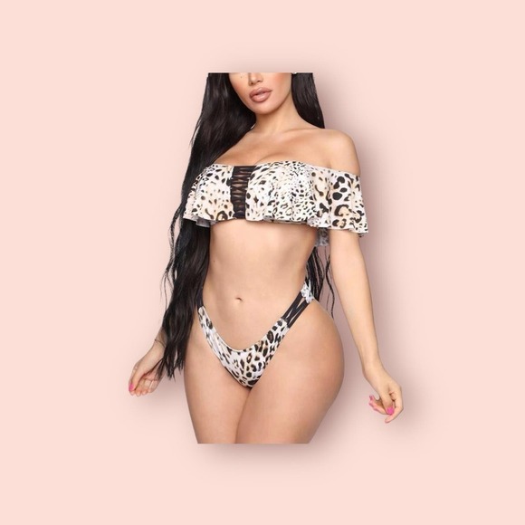 Hot Kiss Other - Hot Kiss size small leopard print black & brown off shoulder cheeky sexy…​​​​